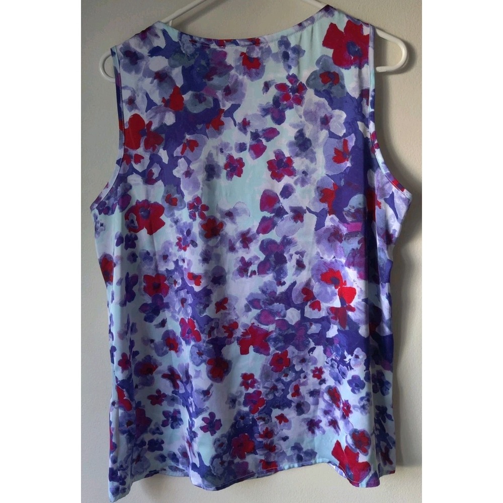 Coldwater Creek‎ Floral Tank Top Pleated Front Round Neck Size L 14 Red/Purple - Picture 2 of 5
